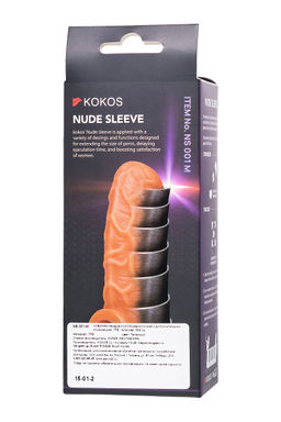 Насадка реалистичная KOKOS NUDE SLEEVE с дополнительной стимуляцией, TPE, телесная, 15.6 см