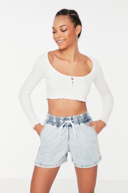 TRENDYOLMILLA Ac?k Mavi Baglama Detayl? Denim Sort TWOSS21SR0388 фото 9