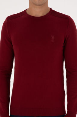 Erkek Slim Fit Bisiklet Yaka Bordo Basic Kazak