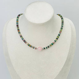 Чокер из Мохового агата и Розового кварца