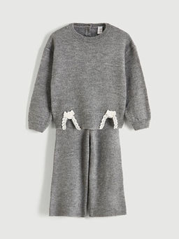 Bisiklet Yaka Fiyonk Detayl? K?z Bebek Triko Tak?m