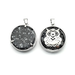 Подвеска Сова 27*27мм с обсидианом снежным имитация