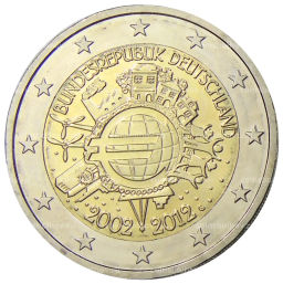 2 евро 2012 года G Германия  10 лет евро наличными