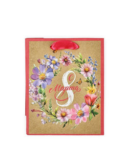 Цена за 4 шт. Пакет подарочный крафтовый 8 марта, S 12?5.5?15 см