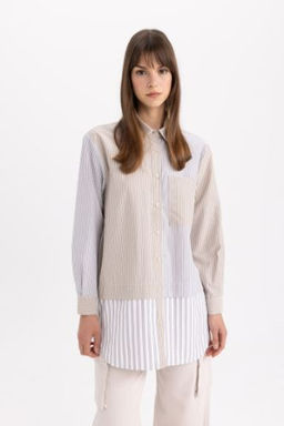 Relax Fit Cizgili Poplin Uzun Kollu Gomlek Tunik