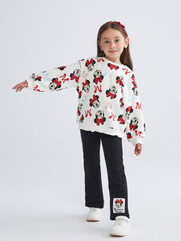 Minnie Mouse Bask?l? K?z ?ocuk Sweatshirt ve Tayt Pantolon 2li