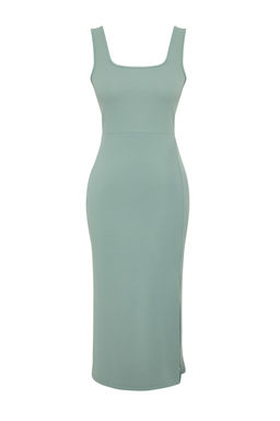 TRENDYOLMILLA Siyah itted/Vucuda Oturan Y?rtmacl? Kare Yaka Esnek Orme Midi Kalem Elbise TWOSS24EL00679  фото 15