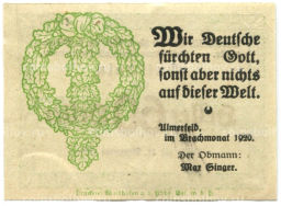 Банкнота 60 геллеров 1920 года Австрия  Ульмерфельд-Хаусменинг (нотгельд)