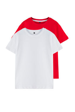 Lacivert-Ekru 2li Unisex %100 Pamuk Basic Regular Kal?p K?sa Kol Orme T-Shirt TKDSS25TS00009 - Trendyolmilla фото 4