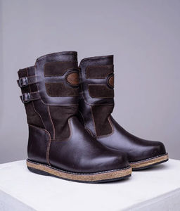 Сапоги Монголки натуральная кожа короткие коричневые, войлочная подошва