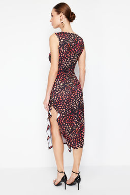 Cok Renkli Animal/Leopar Bask?l? Fitted/Vucuda Oturan Esnek Orme Maxi Kalem Elbise TWOSS24EL00584 - Trendyolmilla фото 6