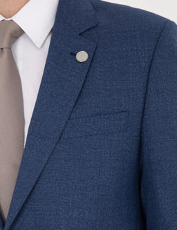 Koyu Mavi Slim Fit Y_n Kar___ml_ Tak_m Elbise
