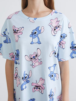 Bisiklet Yaka Stitch Bask?l? Kad?n Gecelik