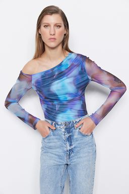 TRENDYOLMILLA Pembe Desenli Tul S?rt? Transparan Fitted/Vucuda Oturan Esnek C?tc?tl? Orme Body TWOSS23BD00024  фото 2