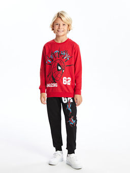 Bisiklet Yaka Spiderman Bask?l? Uzun Kollu Erkek ?ocuk Sweatshirt ve E?ofman Alt? - Waikiki фото 4