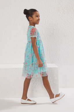 Mint K?z Cocuk Cicekli Balon Kol Bayraml?k Dokuma Elbise TKDSS25EL00027 - Trendyolmilla фото 2