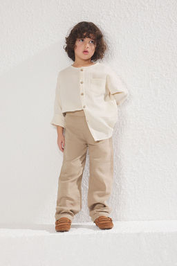 Bej Erkek Cocuk %100 Pamuk Balon Fit Beli Lastikli Dokuma Pantolon TKDSS25PL00006 - Trendyolmilla фото 2