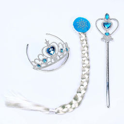 Карнавальный набор: голубой плащ с узором, коса, жезл, корона, длина 100 см - Страна карнавалия фото 4