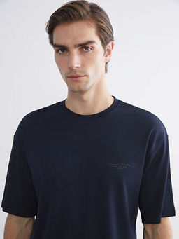 Bisiklet Yaka Bask?l? Penye Erkek Ti??rt