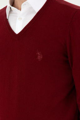 Erkek Slim Fit V Yaka Bordo Basic Kazak - U.s. polo assn фото 7