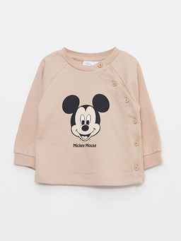 Bisiklet Yaka Uzun Kollu Mickey Mouse Bask?l? Erkek Bebek 2li Tak?m - Waikiki фото 2