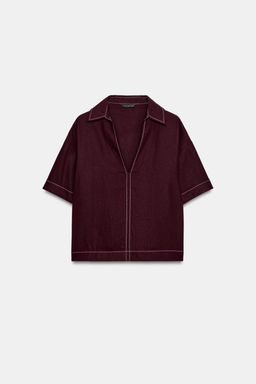 CUERPO VIVOS CONTRASTE CON LINO / Burgundy - Zara фото 7