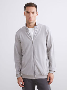 Rahat Kal?p Dik Yaka Erkek Fermuarl? Sweatshirt