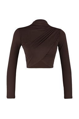 Trendyolmilla Bordo Dik Yaka Drapeli Crop Bluz TWOAW24BZ00164