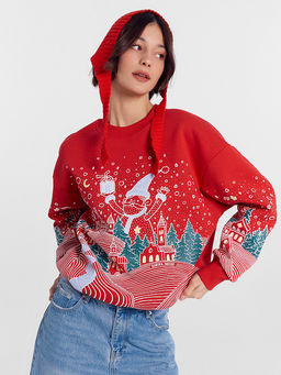 Свитшот женский красный с новогодним принтом