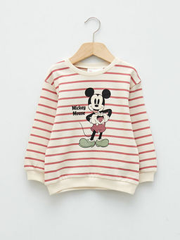 Bisiklet Yaka Uzun Kollu Mickey Mouse Bask?l? Pamuklu K?z Bebek Sweatshirt