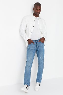 TRENDYOL MAN Ac?k Mavi Esnek Kumas T?rnakl? Destroylu Slim Fit Dar Kesim Jeans Kot Pantolon TMNSS21JE0067 - Trendyolmilla фото 3
