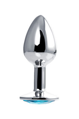 Анальная втулка Штучки-дрючки, металл, серебряная, с голубым кристаллом, 7 см, 2,8 см, 50 г  фото 3