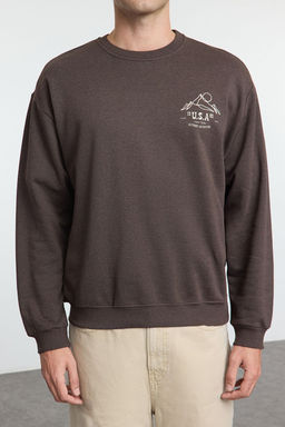 Tas Oversize/Genis Kesim Bask? ve Nak?sl? Ici Polarl? Sweatshirt TMNAW25SW00153 - Trendyolmilla фото 3