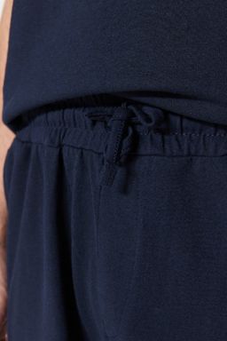 Lacivert %100 Pamuk Regular Fit Orme Yazl?k Sortlu Pijama Tak?m? THMSS21PT0965