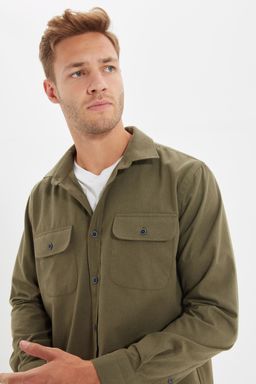 TRENDYOL MAN Haki Regular Fit Cift Cep Kapakl? Dokulu K?sl?k Ceket Gomlek TMNAW22GO0350 - Trendyolmilla фото 12