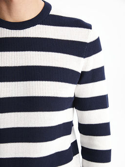 Bisiklet Yaka Uzun Kollu ?izgili Erkek Triko Kazak