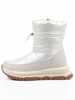 02-WA010-3M LT. BEIGE Сапоги "Дутики" зимние женские (натуральная кожа, курточная ткань, 100% шерсть)