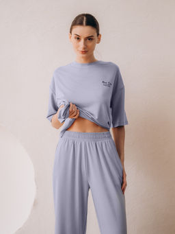 Пижама домашняя Indefini футболка и брюки из полиэстера голубая  фото 2