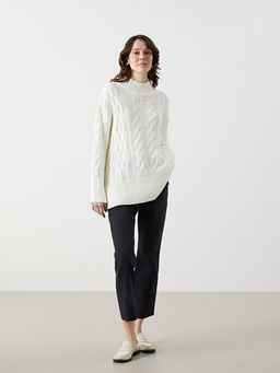 Bisiklet Yaka Kendinden Desenli Kad?n Triko Kazak