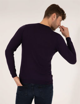 Mor Slim Fit Bisiklet Yaka Y_n Kar___ml_ Basic Triko Kazak - Pierre cardin фото 3