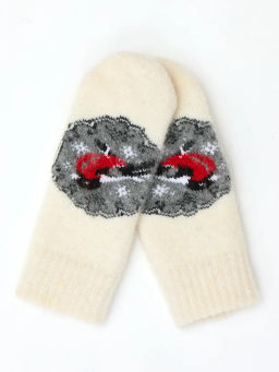 Варежки женские Снегирь в круглом окошке КРУГ 3453-2 - Рассказовские варежки фото 4