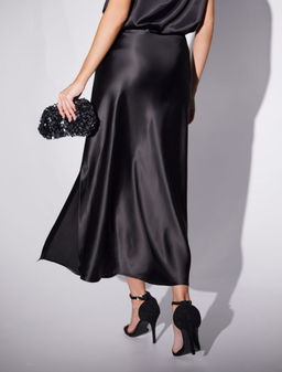 Юбка миди с разрезом из струящегося плотного сатина - Vilatte фото 3