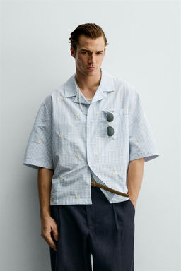 CAMISA RELAXED FIT BORDADO FLOR / Celeste - Zara фото 2