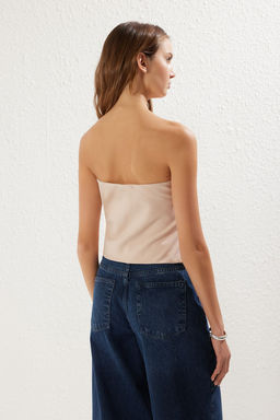 Trendyolmilla Bej Drapeli Straplez Dokuma Bluz TWOSS25BZ00103  фото 7