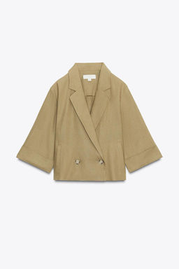 CROPPED DOUBLE-BREASTED LINEN BLEND BLAZER - Zara фото 2