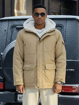 Парка мужская зимняя удлиненная с мехом хаки цвета 8751G