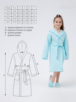 Детский вафельный халат с капюшоном мятный В-07 (19)