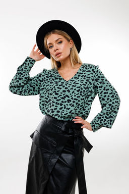 Блуза AmberA 1038-1 нефрит принт  фото 3