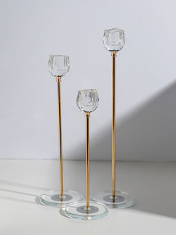 Подсвечник стекло, металл "Бутон-кристалл" d=2,2 см набор 3 шт h=23, 27,5 и 32,5 см