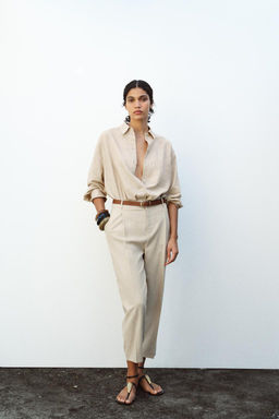 LINEN BELTED STRAIGHT-LEG TROUSERS - Zara фото 2